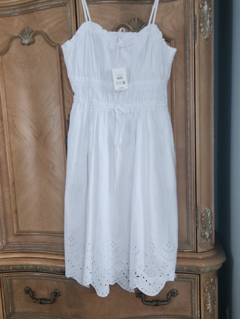 Free Assembly White Eyelet Midi Sundress with Smocked Waist - Picture 6 of 6